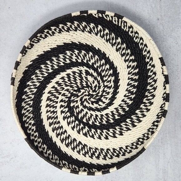 Set of 2 Woven Wall Baskets Black White Spiral & Tan Red Black Geometric Bowls - Picture 2 of 7